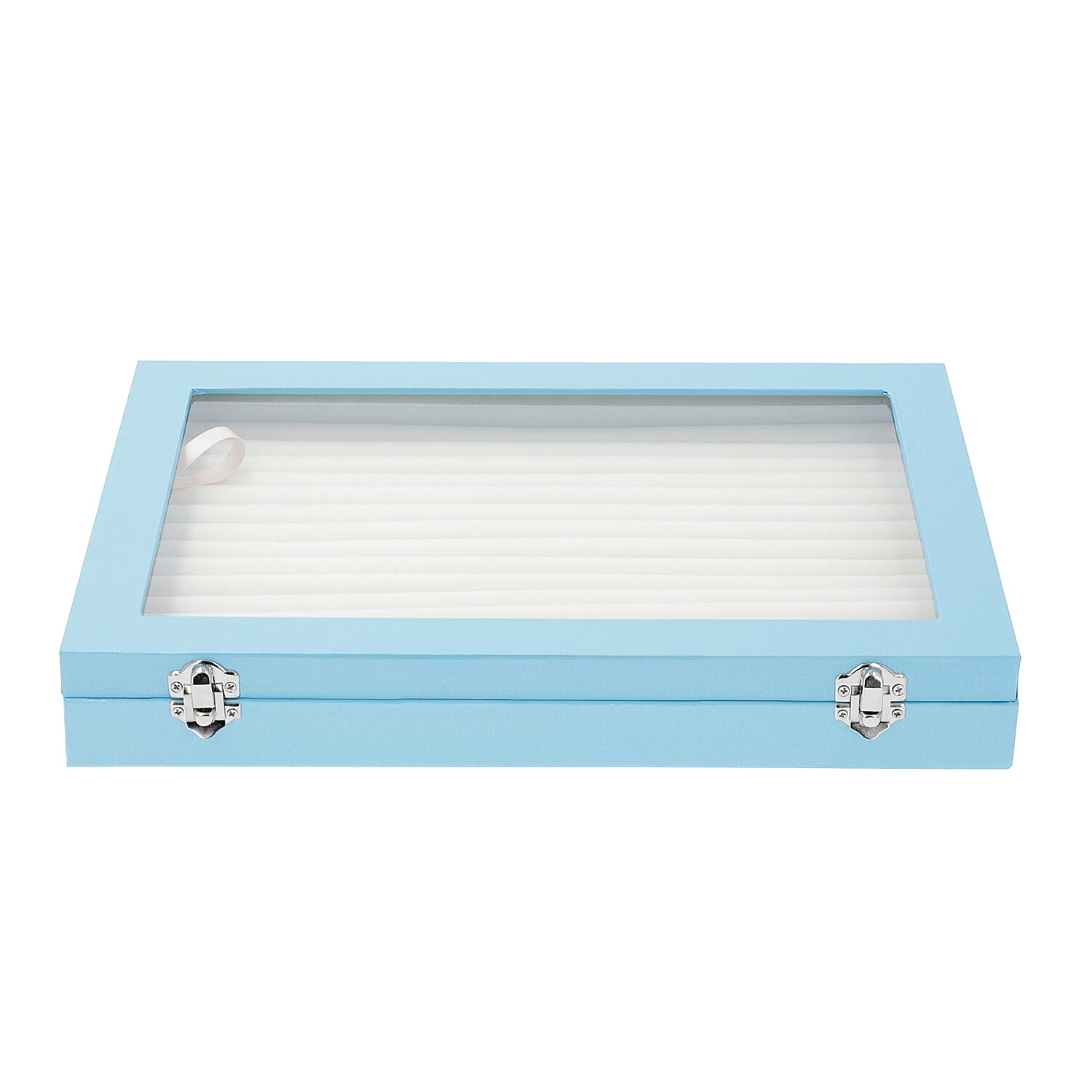 150 Slot Ring Box with Acrylic Window and Anti Tarnish Lining Trinket Jewellery Organiser (Size 35x24x5 Cm) - Sky Blue