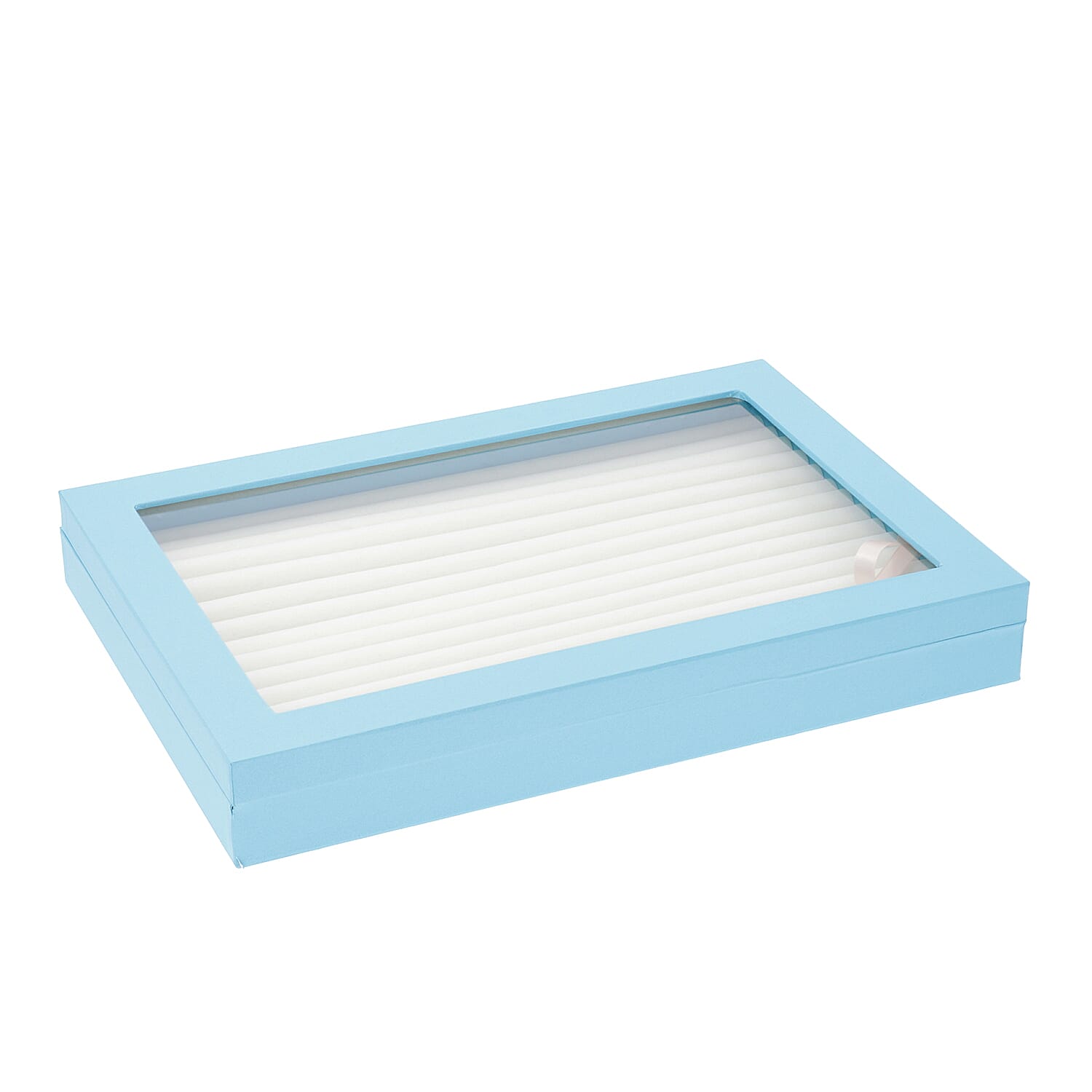 150 Slot Ring Box with Acrylic Window and Anti Tarnish Lining Trinket Jewellery Organiser (Size 35x24x5 Cm) - Sky Blue