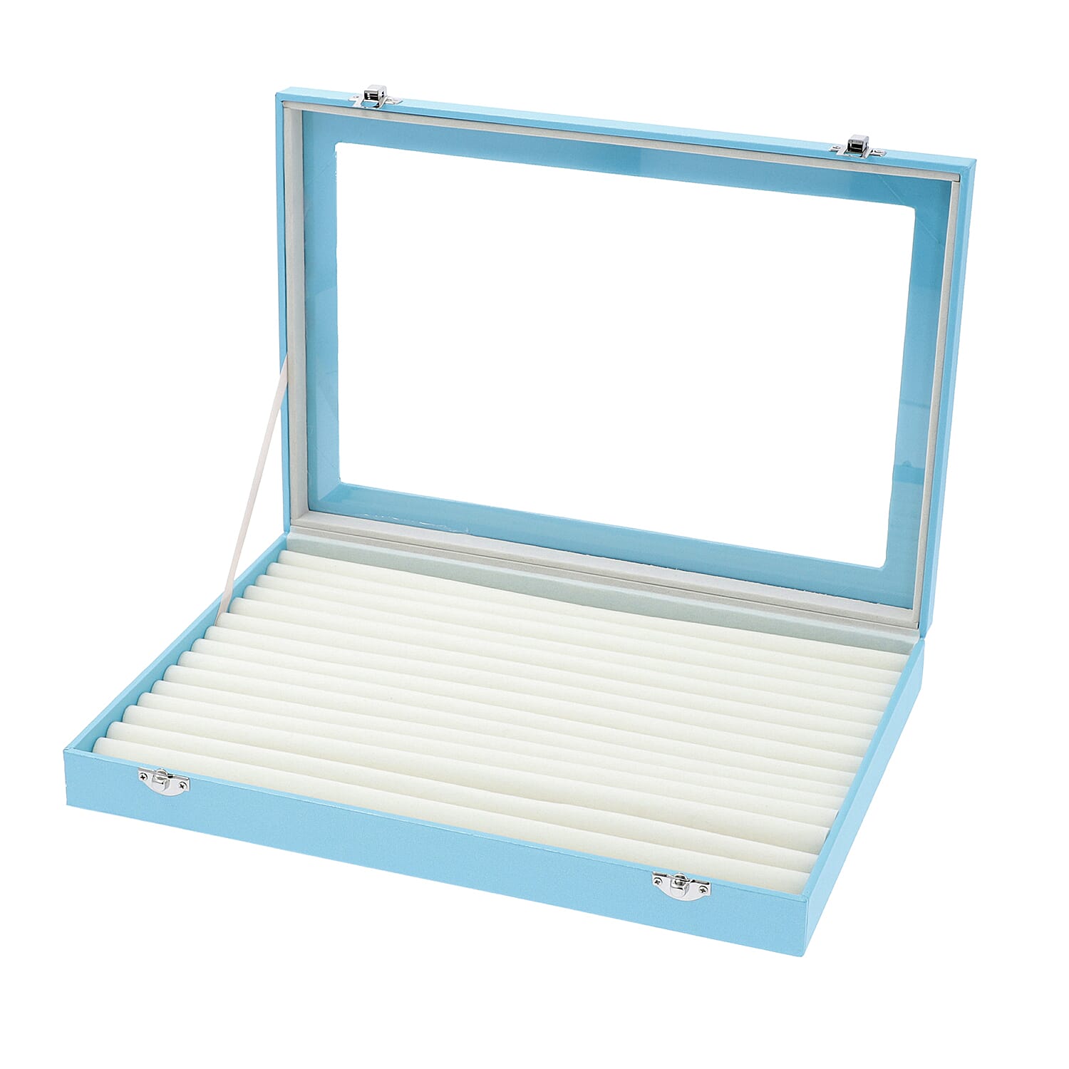 150 Slot Ring Box with Acrylic Window and Anti Tarnish Lining Trinket Jewellery Organiser (Size 35x24x5 Cm) - Sky Blue