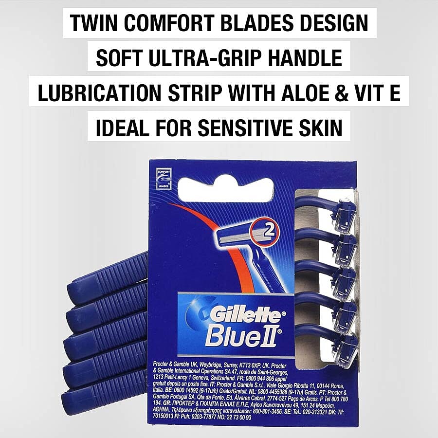 2 Piece Set - Gillette: Blue II Disposable Razors 5s & Sensitive Shaving Foam - 200ml