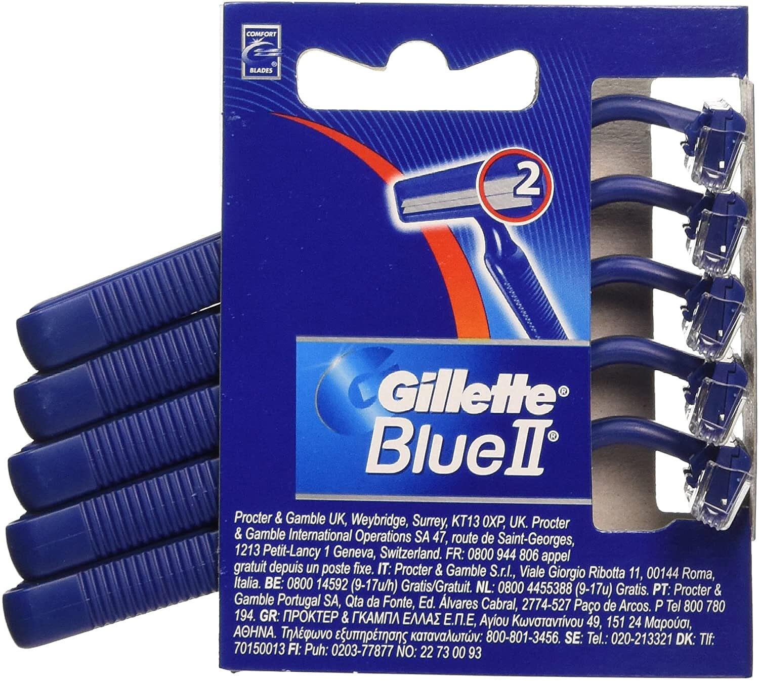 2 Piece Set - Gillette: Blue II Disposable Razors 5s & Sensitive Shaving Foam - 200ml