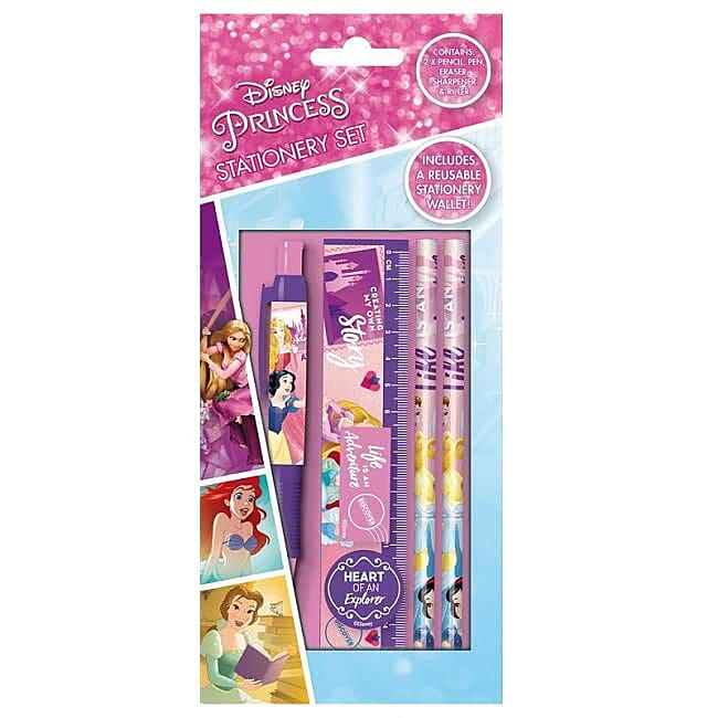 Disney Princess 5 Piece Stationery Set ( Includes Pencils, Eraser, Sharpener, Ruler and Wallet)