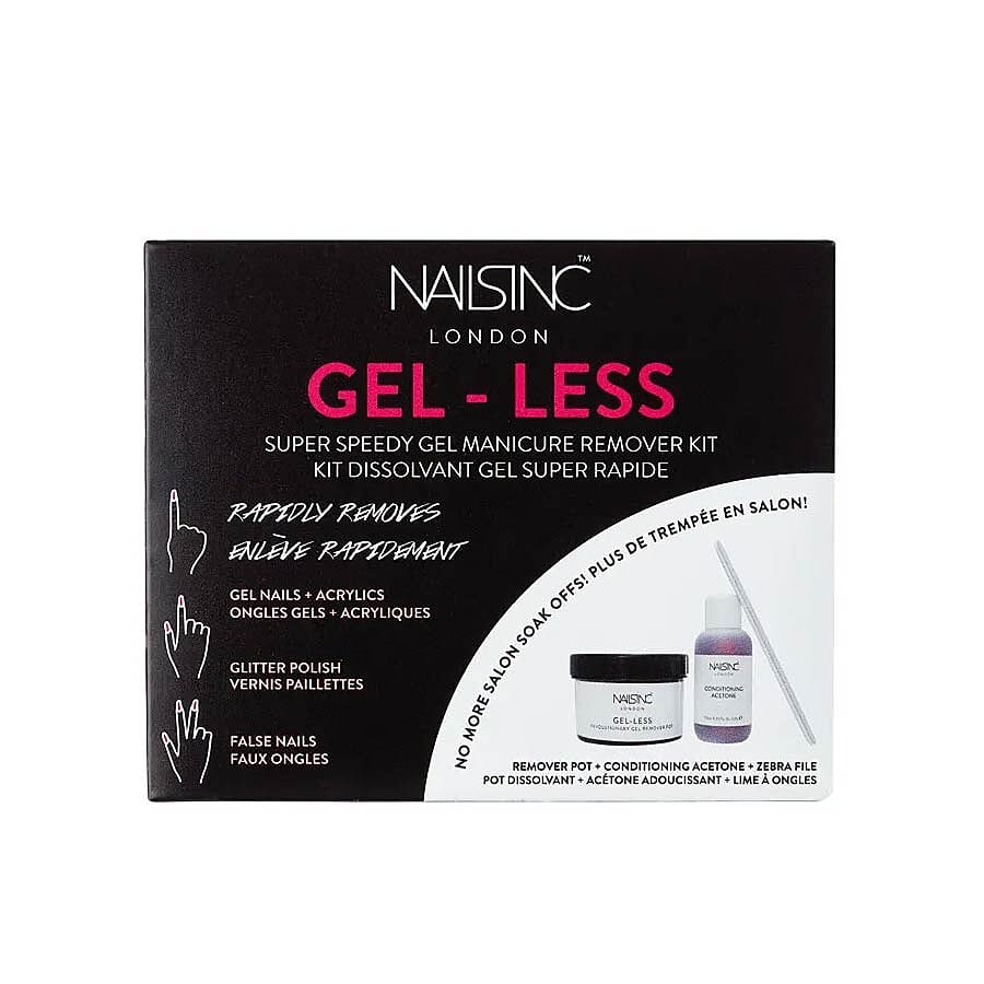 Nails Inc- Gel-Less Remover Kit (Incl. Remover Pot, Conditioning Acetone - Zebra File)