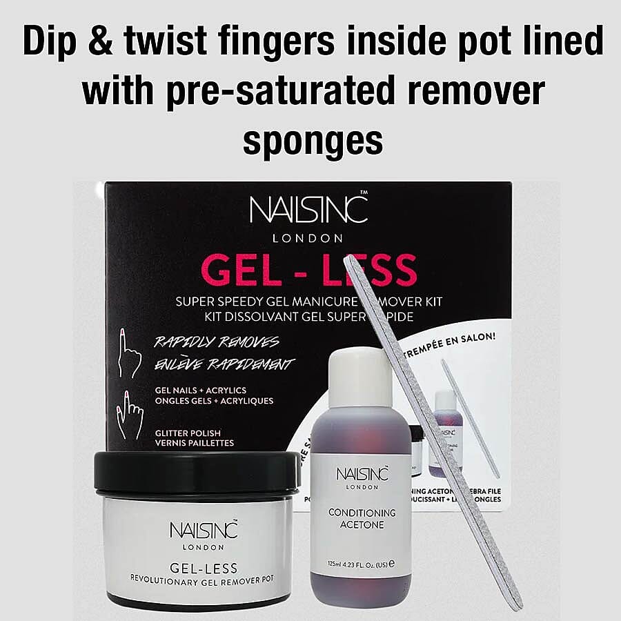 Nails Inc- Gel-Less Remover Kit (Incl. Remover Pot, Conditioning Acetone - Zebra File)