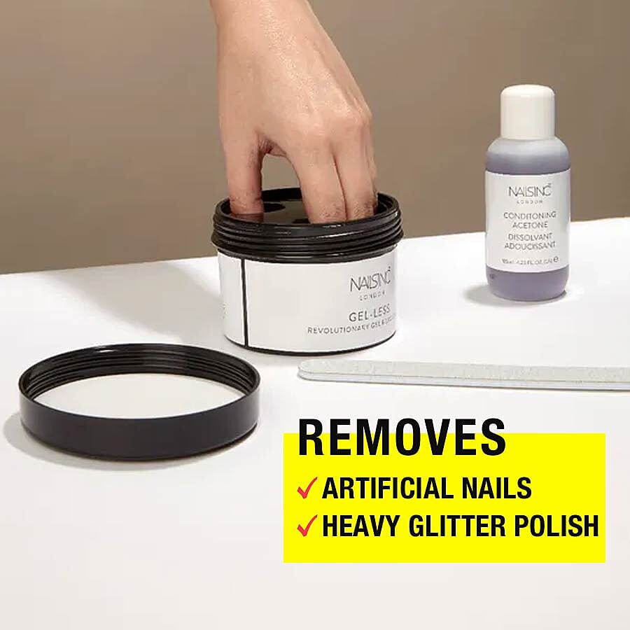 Nails Inc- Gel-Less Remover Kit (Incl. Remover Pot, Conditioning Acetone - Zebra File)