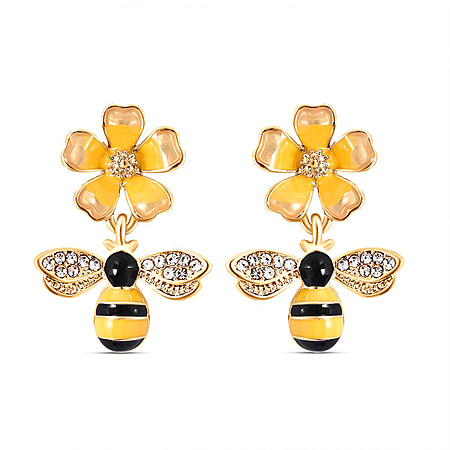 White Austrian Crystal Bee and Flower Earrings