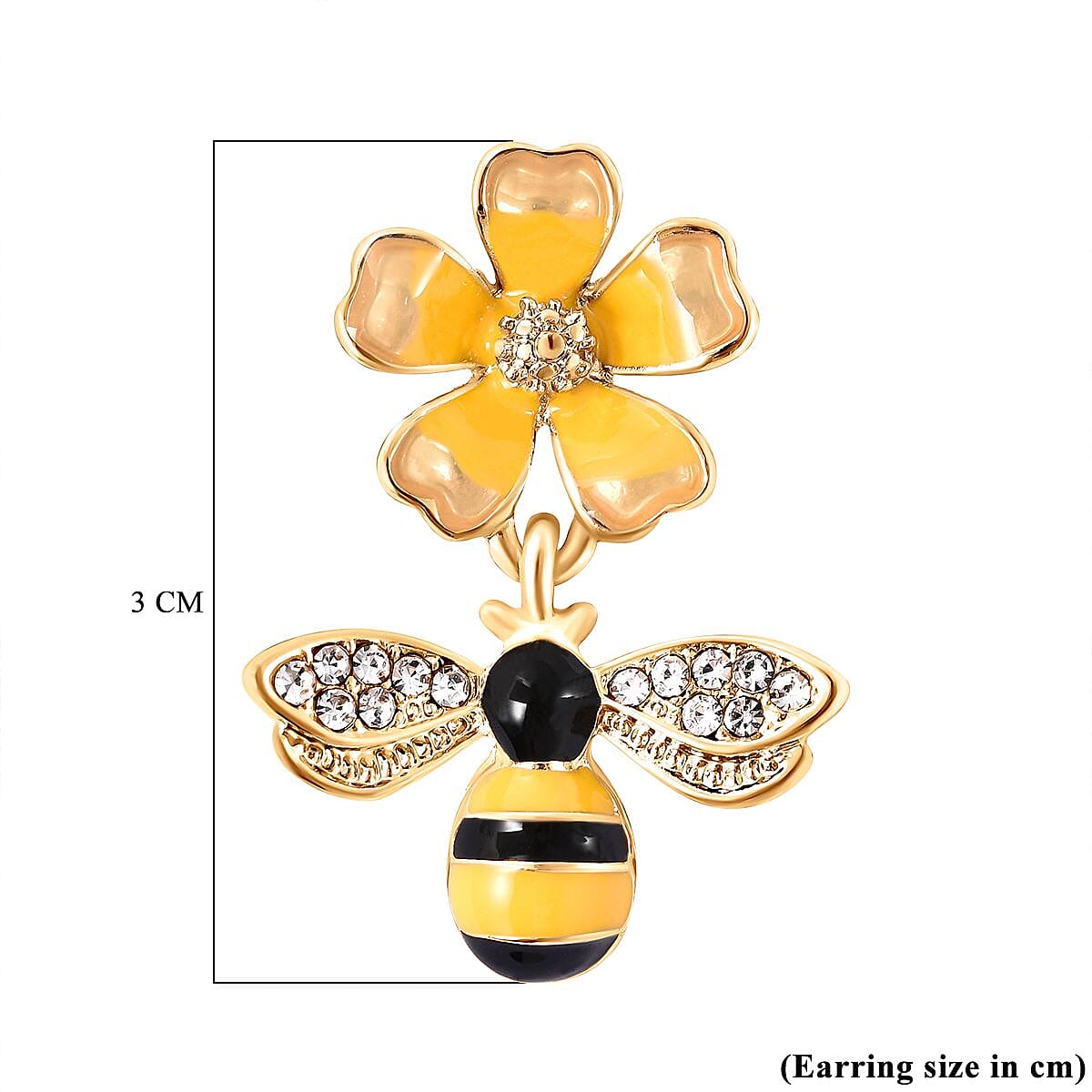 White Austrian Crystal Enamelled Bee and Floral Earrings