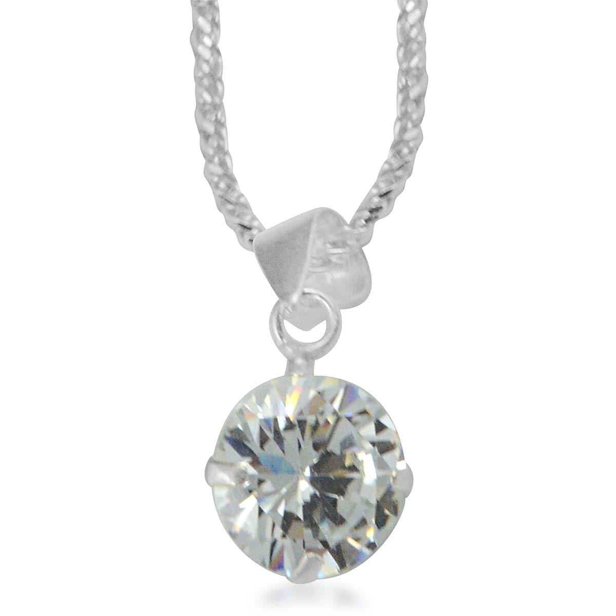 3 Piece Suite -  ELANZA Cubic Zirconia  (Rnd 8mm) Earrings and Pendant with Sterling Silver Snake Necklace