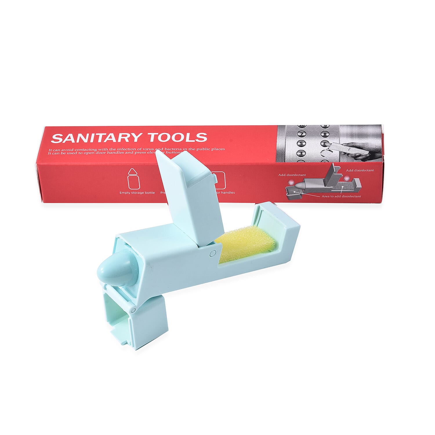 Portable Zero Contact Sanitary Tools for Opening Door Press Elevator Button and Empty Storage Bottle (Size 11.5x2.5x3 Cm) - Blue