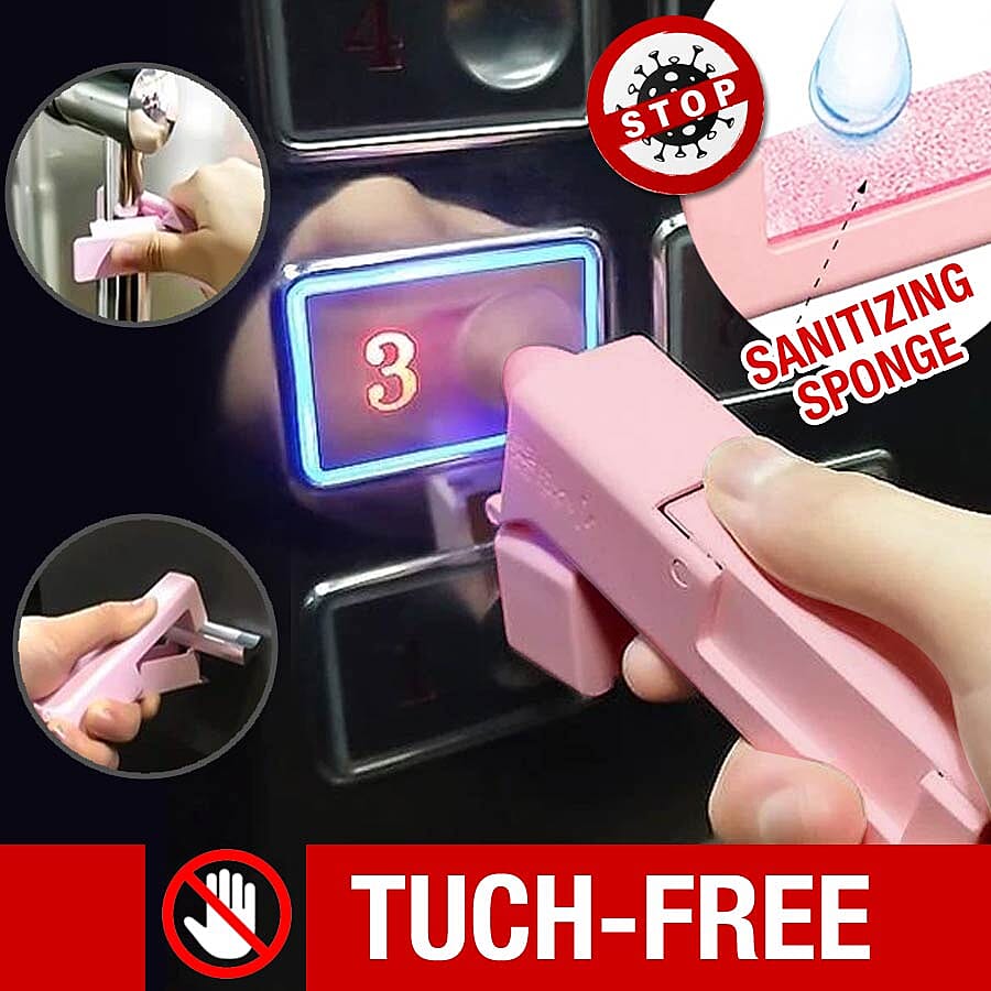 Portable Zero Contact Sanitary Tools for Opening Doors,  Pressing Elevator Button and Empty Storage Bottles (Size 11.5x2.5x3 Cm) - Pink