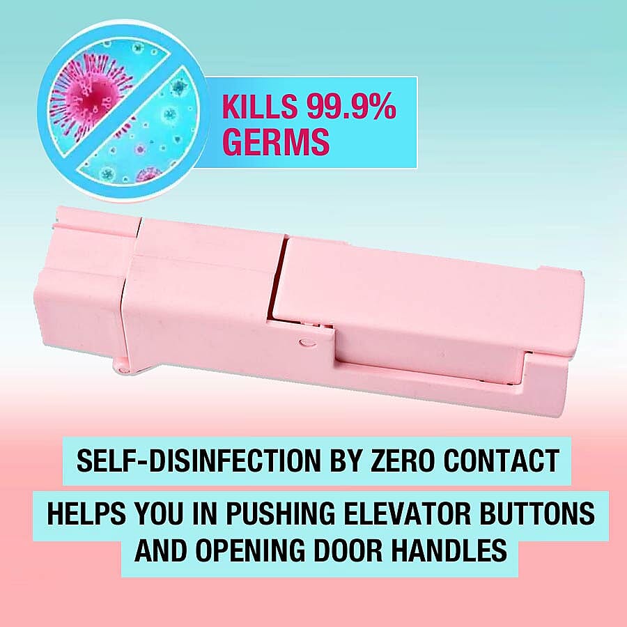 Portable Zero Contact Sanitary Tools for Opening Doors,  Pressing Elevator Button and Empty Storage Bottles (Size 11.5x2.5x3 Cm) - Pink