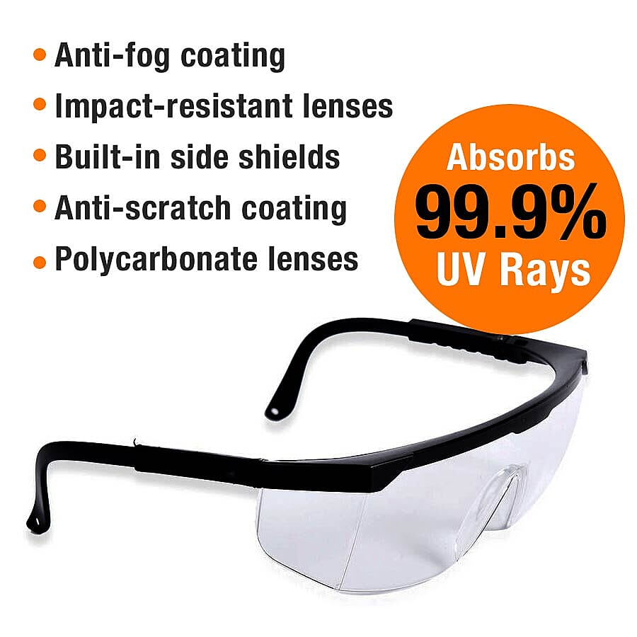 Multi-Purpose Protective Glasses with Antifog Clear Lens and Black Frame