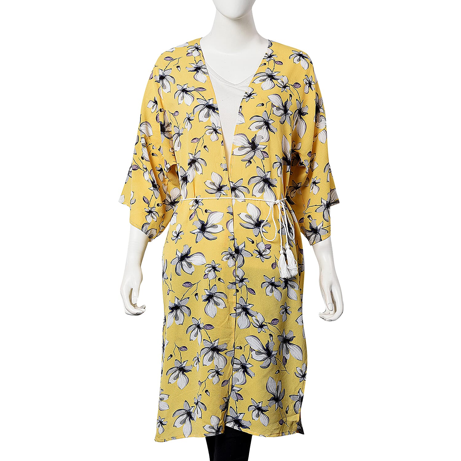 Magnolia Midi Wrap Dress; 100% Polyester Fabric - Size S/M  - Yellow/Grey/White