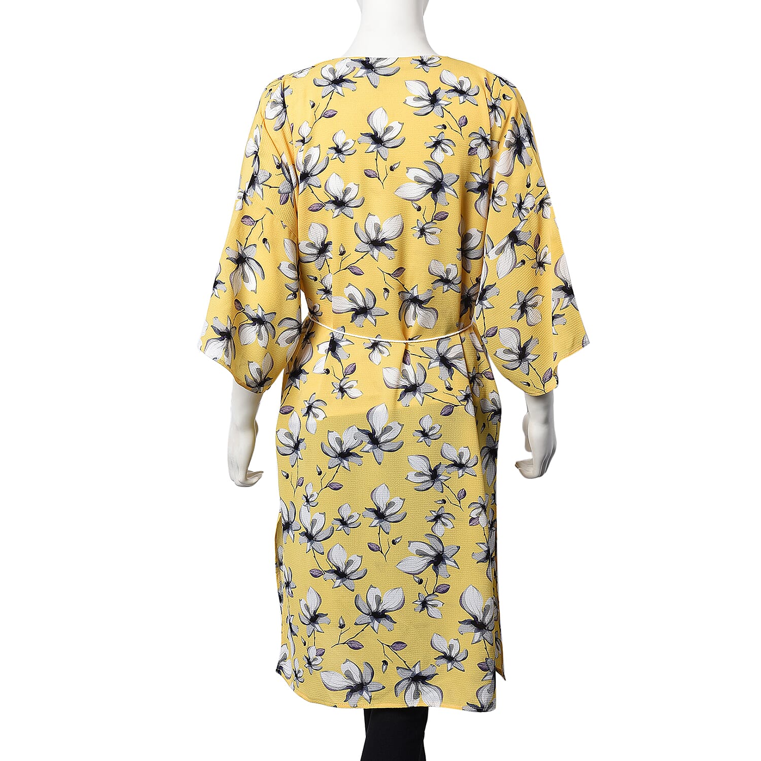 Magnolia Midi Wrap Dress; 100% Polyester Fabric - Size S/M  - Yellow/Grey/White