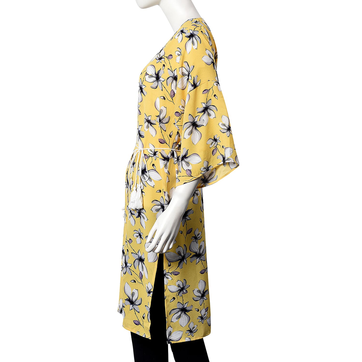 Magnolia Midi Wrap Dress; 100% Polyester Fabric - Size S/M  - Yellow/Grey/White