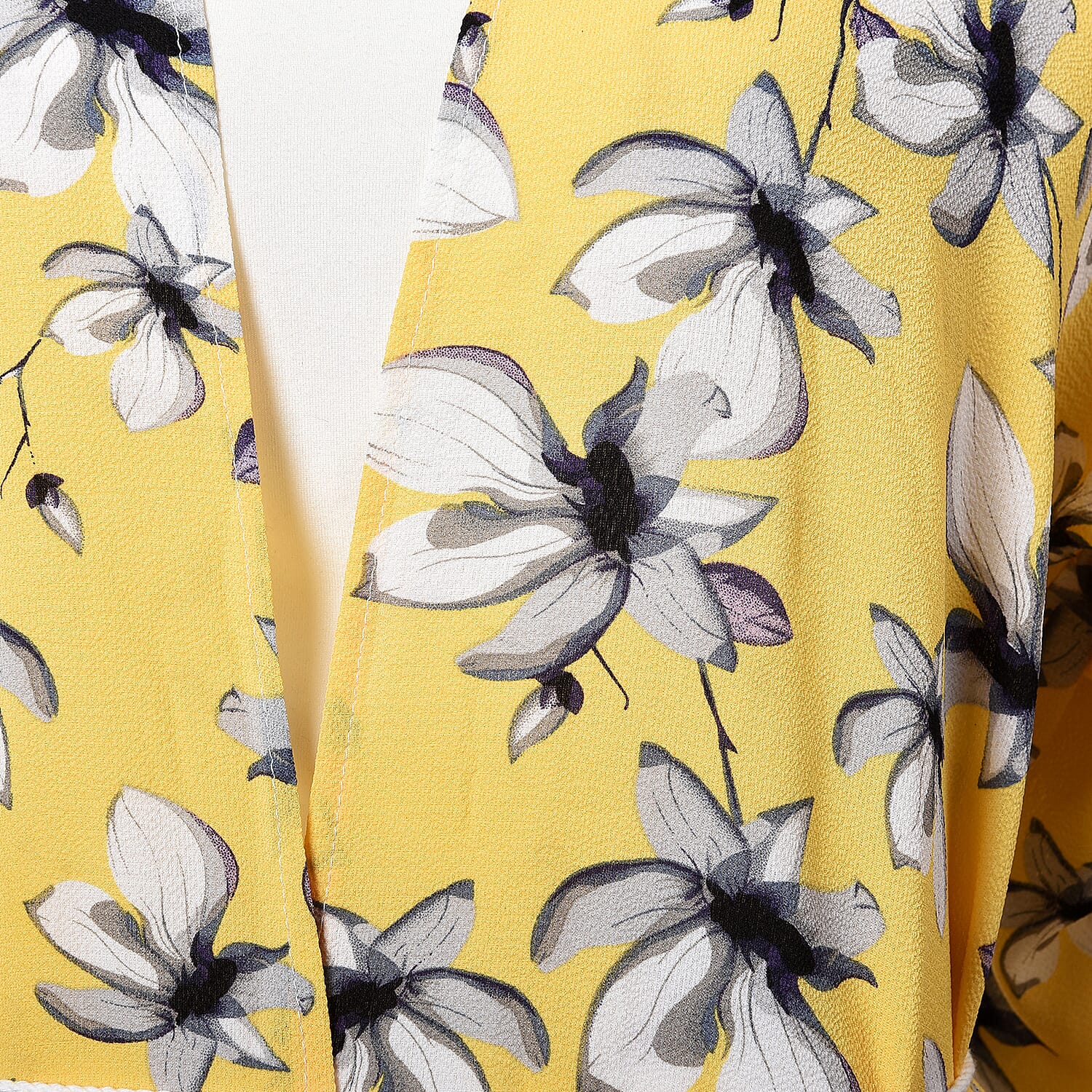 Magnolia Midi Wrap Dress; 100% Polyester Fabric - Size S/M  - Yellow/Grey/White