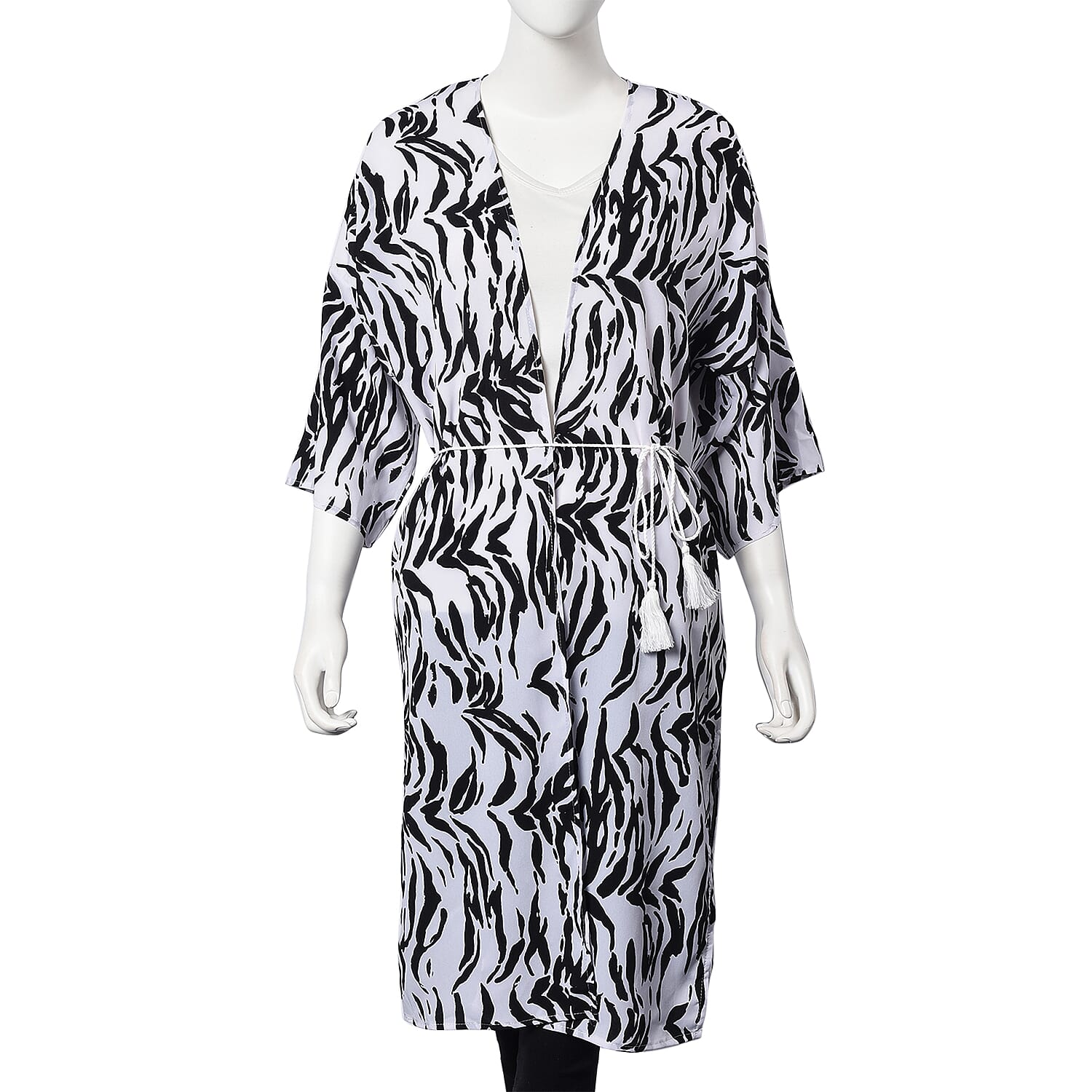 Zebra Print Midi Wrap Dress; 100% Polyester Fabric - Size S/M  - Black and White