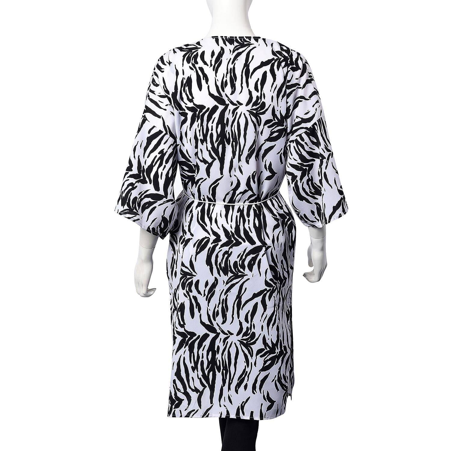 Zebra Print Midi Wrap Dress; 100% Polyester Fabric - Size S/M  - Black and White