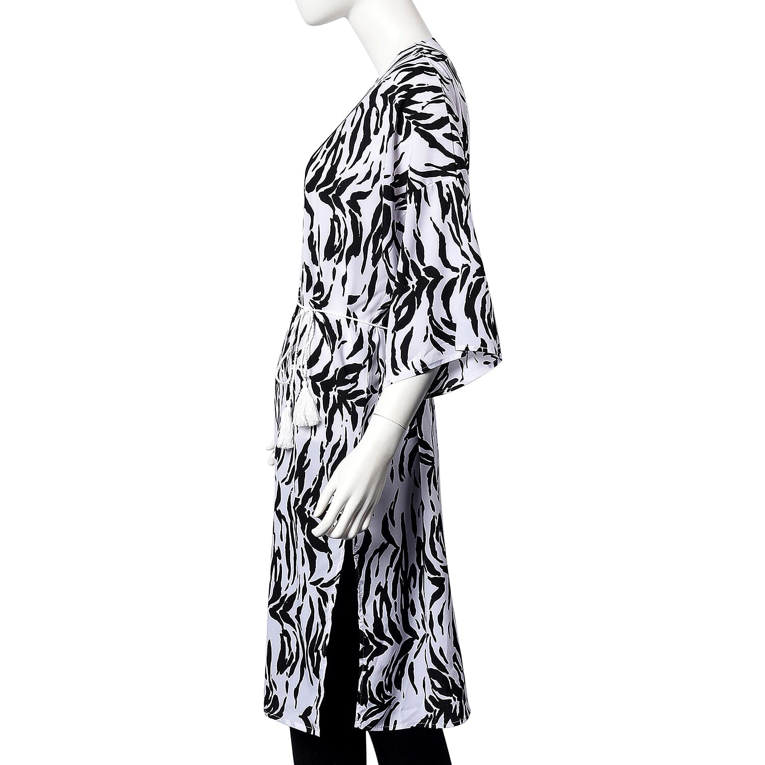Zebra Print Midi Wrap Dress; 100% Polyester Fabric - Size S/M  - Black and White