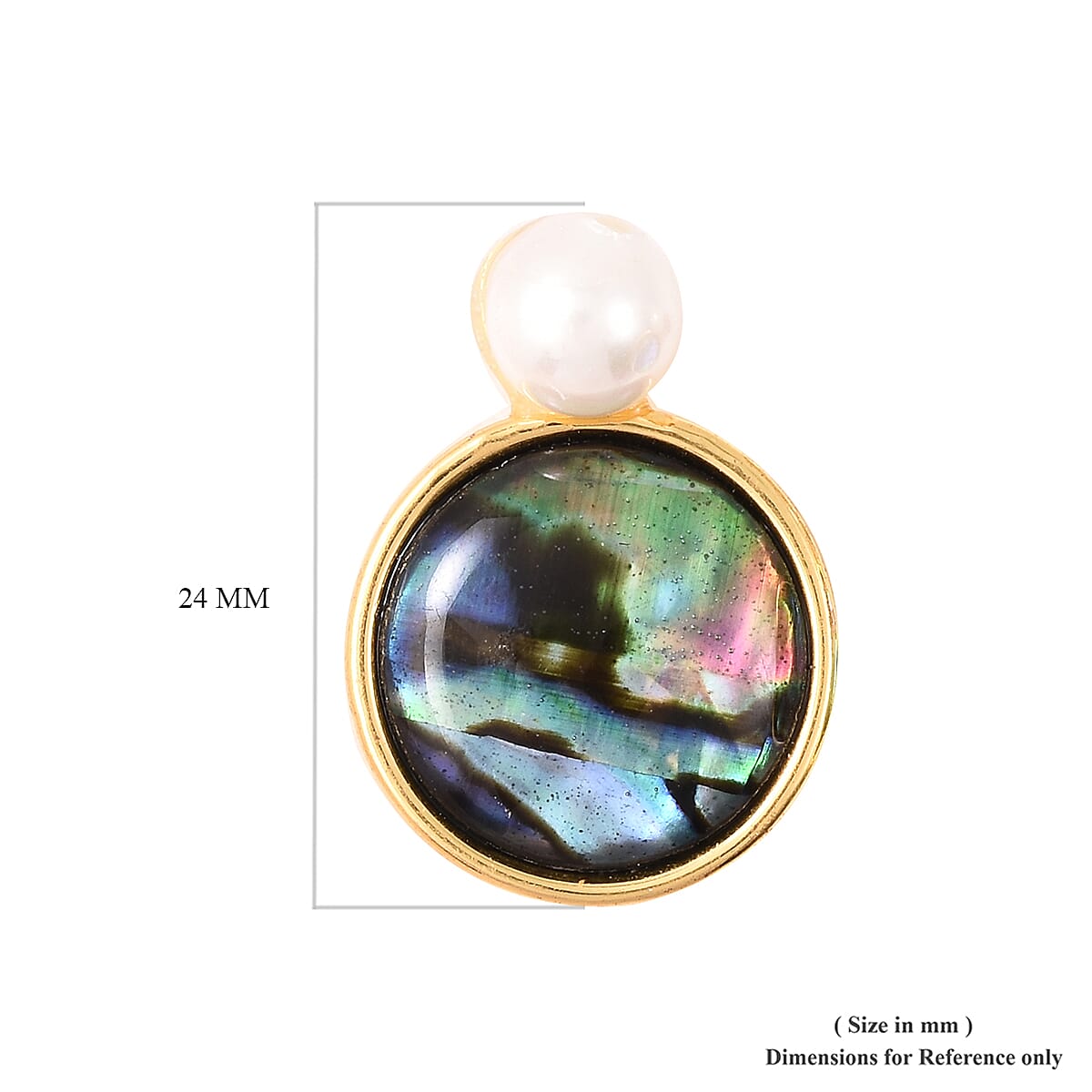 Abalone Shell and Simulated Pearl Earrings in Yellow Gold Tone