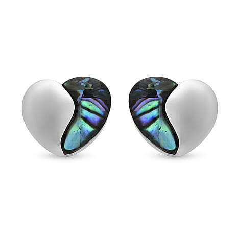 Abalone Shell Heart Stud Earrings With Push Back