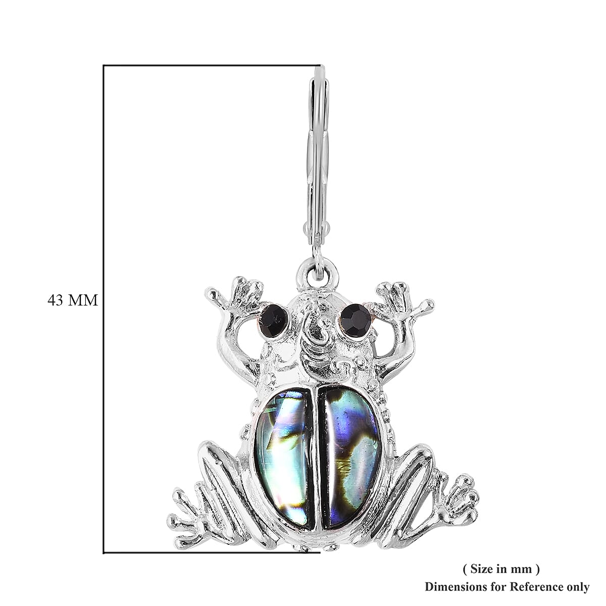 Abalone Shell and Black Austrian Crystal Frog Earrings in Stainless Steel