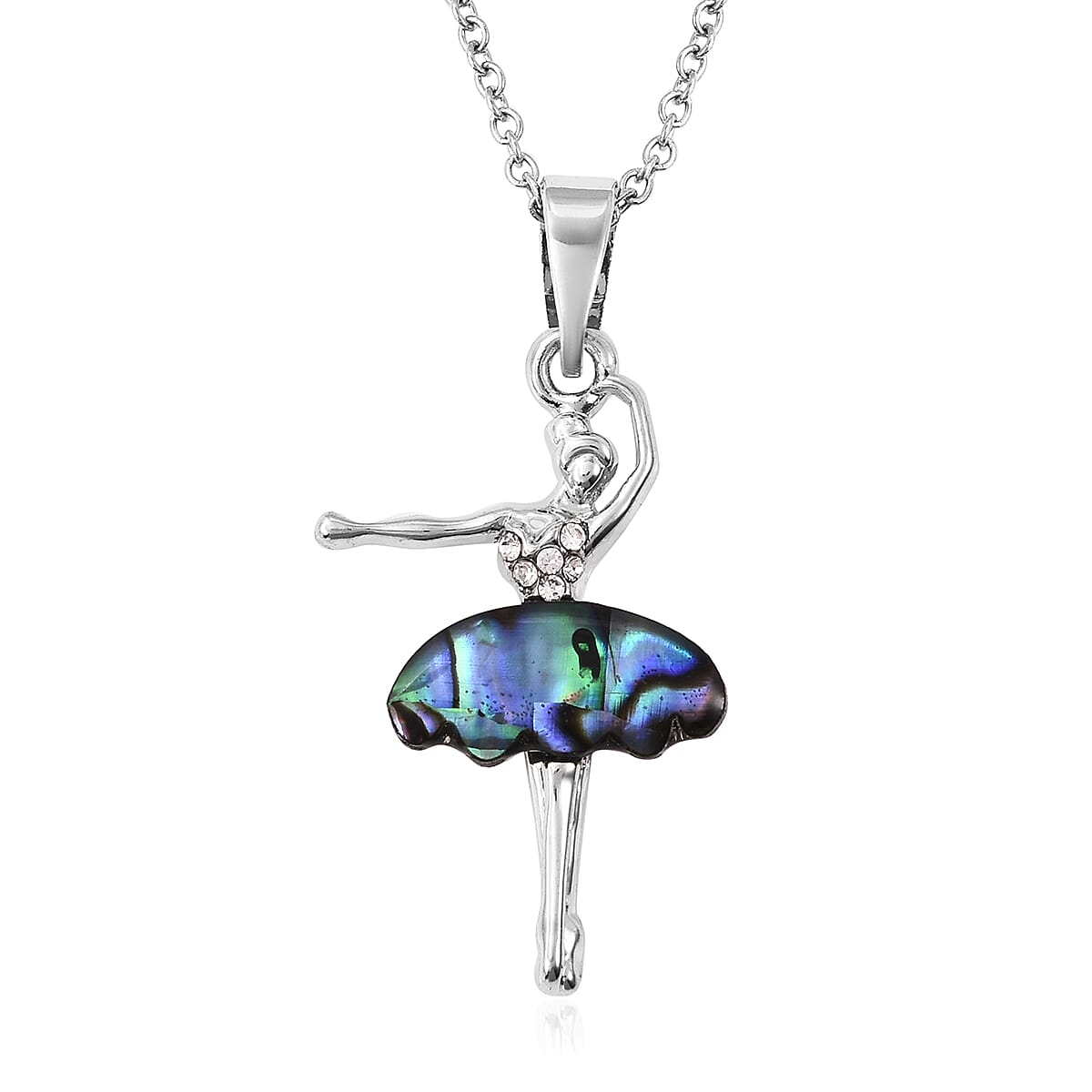 Abalone Shell Ballerina Pendant with Chain in Stainless Steel