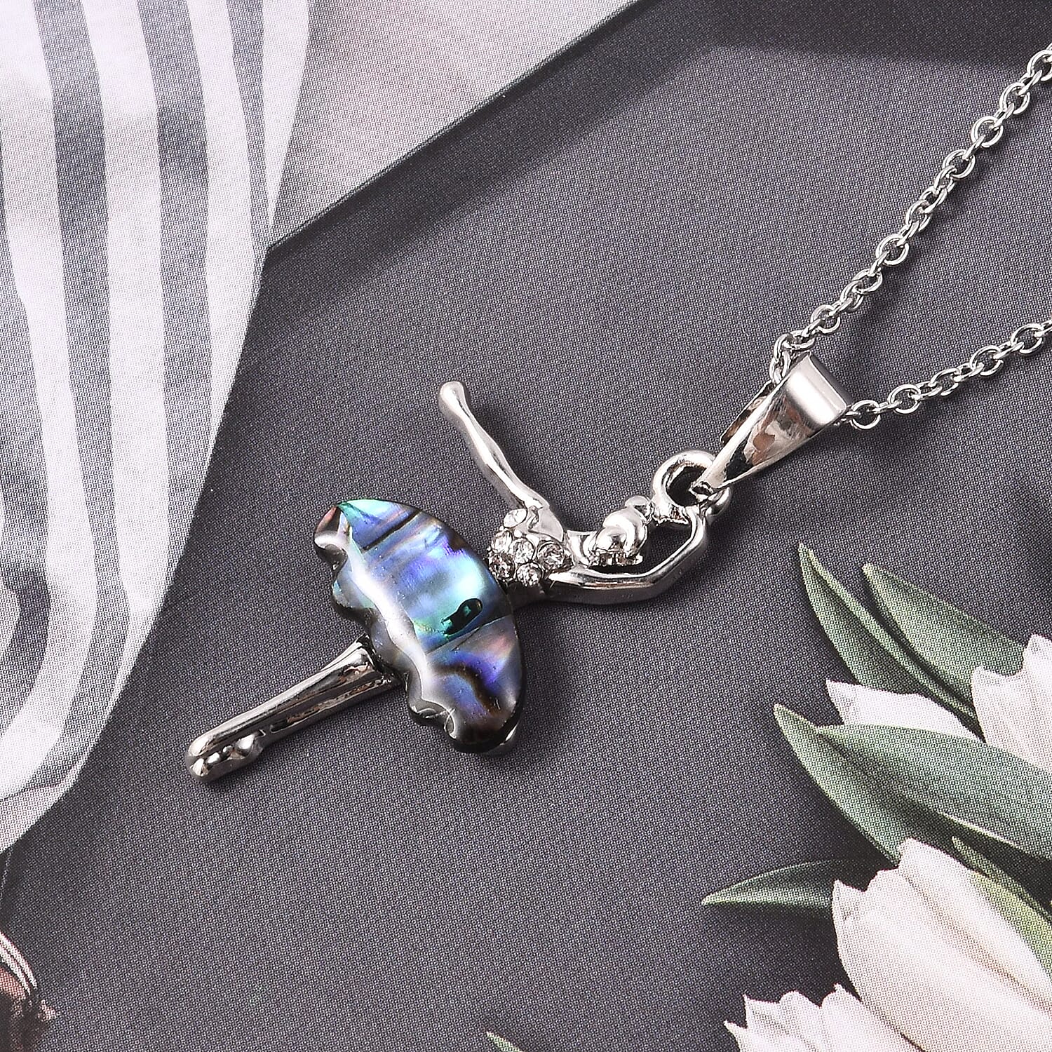Abalone Shell Ballerina Pendant with Chain in Stainless Steel