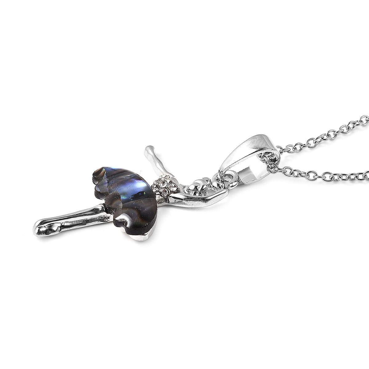 Abalone Shell Ballerina Pendant with Chain in Stainless Steel
