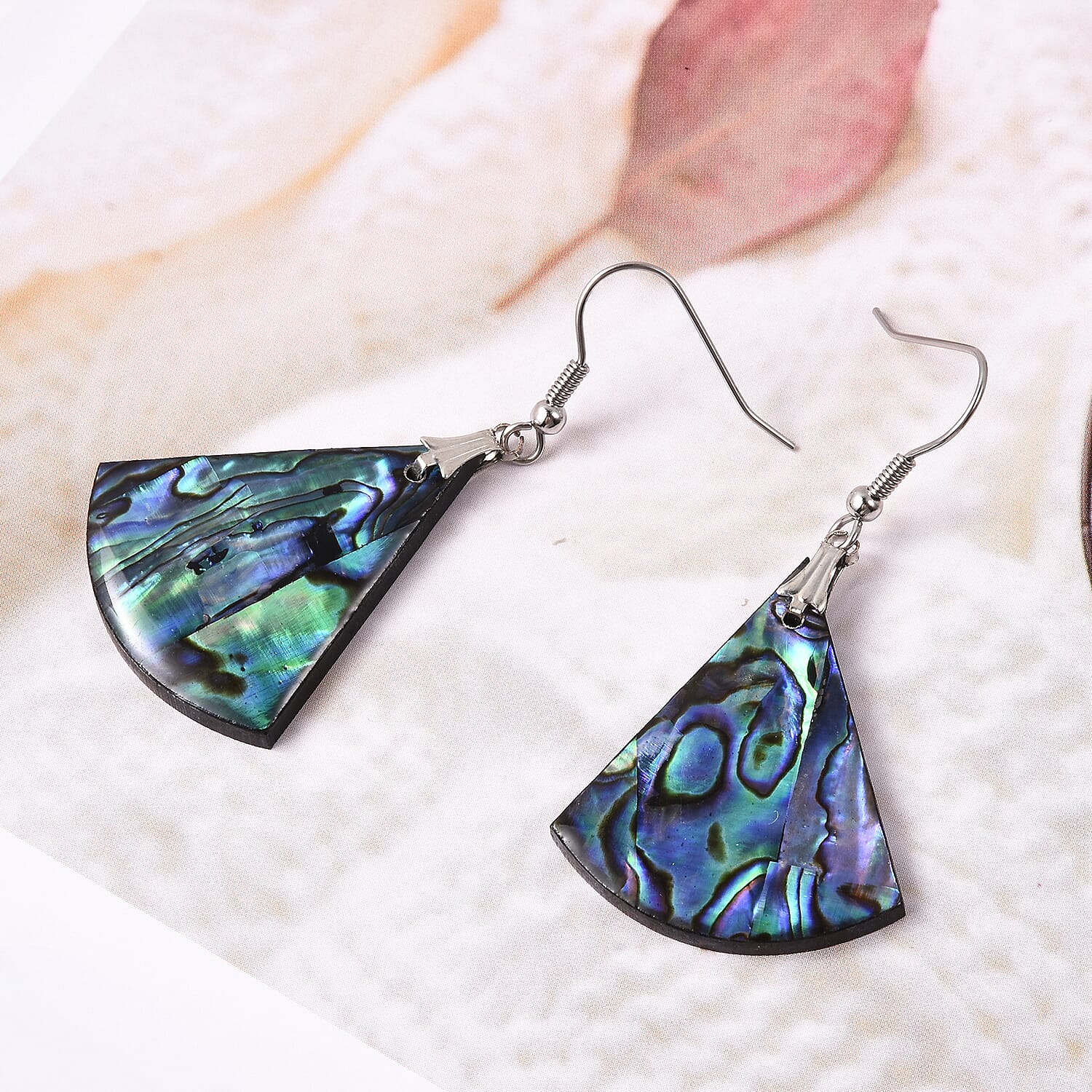 Abalone Shell Hook Earrings in Silver Tone