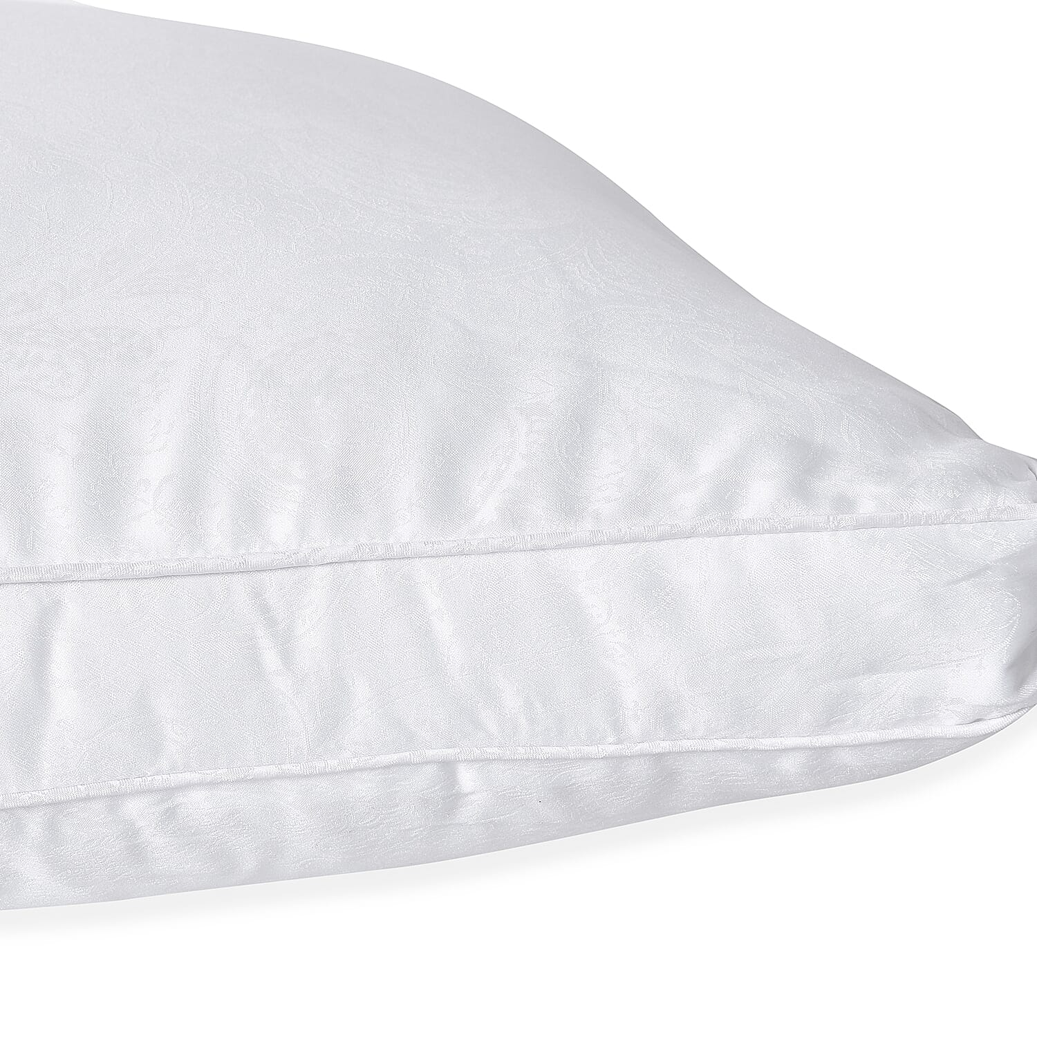 Set of 2 - Mulberry Silk and Faux Down Pillows with 5 cm Gusset and Jacquard Cover (Size 48x74 Cm) - White