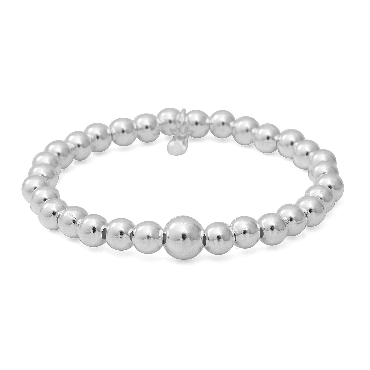 Sterling Silver Stretchable Ball Bead Bracelet (Size 7) with Charm, Silver wt 14.85 Gms