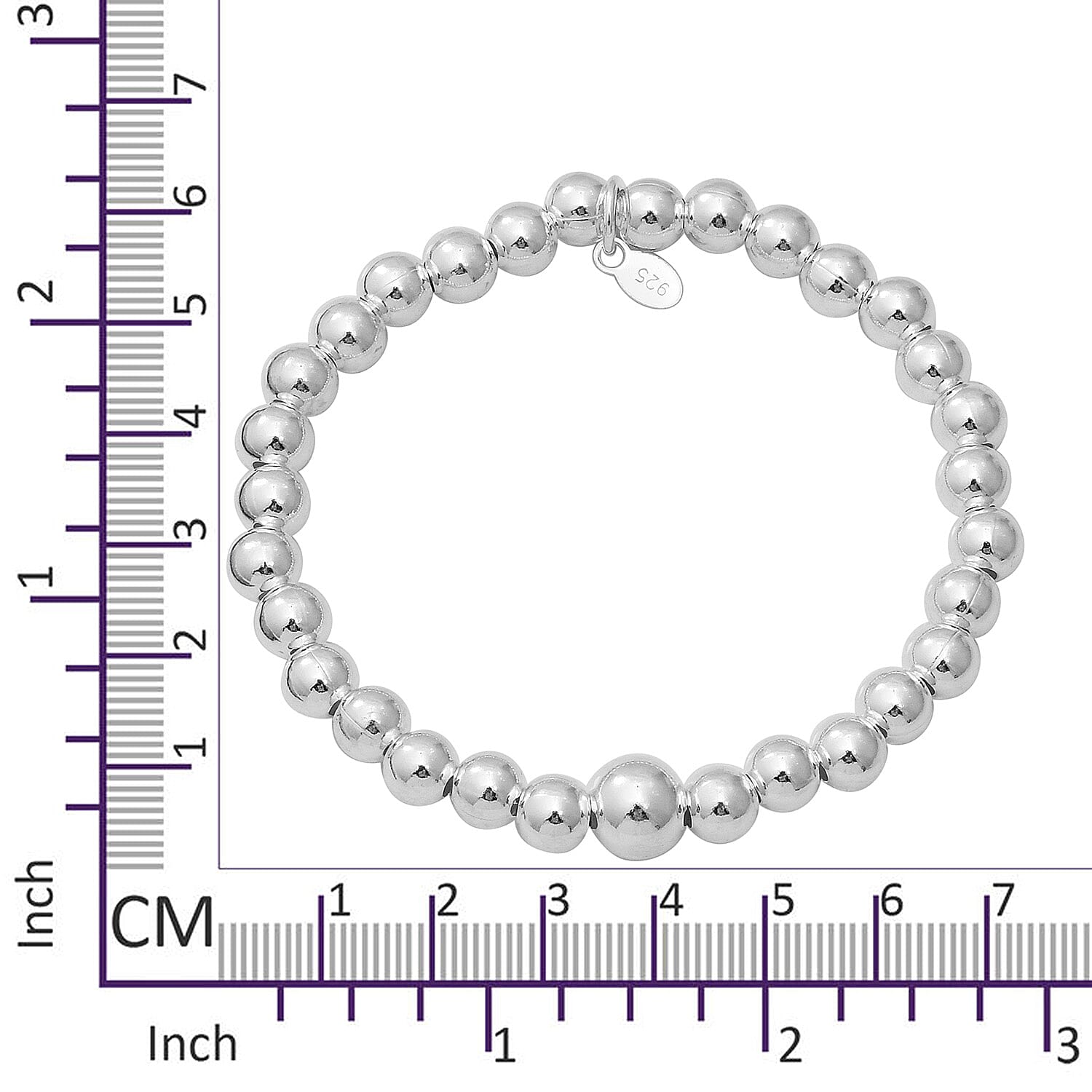 Sterling Silver Stretchable Ball Bead Bracelet (Size 7) with Charm, Silver wt 14.85 Gms