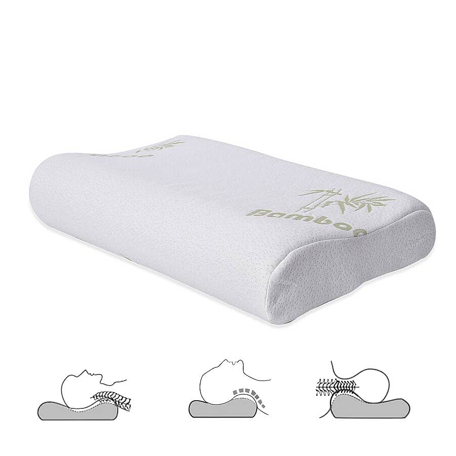 Orthopaedic  Memory Foam Contour Pillow with Bamboo Cover Shungite Infused (Size 60x40x12/10cm)