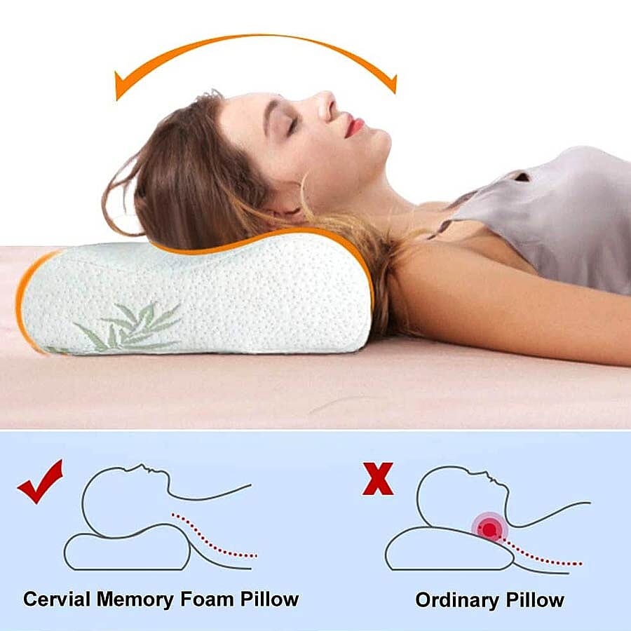 Orthopaedic  Memory Foam Contour Pillow with Bamboo Cover Shungite Infused (Size 60x40x12/10cm)