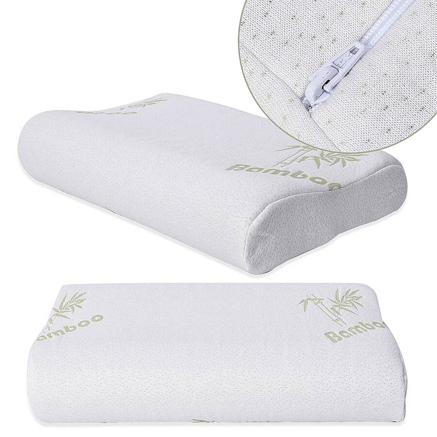 Orthopaedic  Memory Foam Contour Pillow with Bamboo Cover Shungite Infused (Size 60x40x12/10cm)