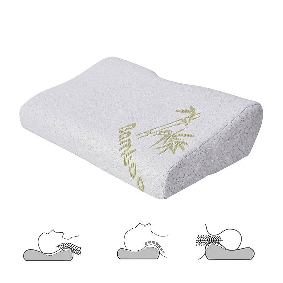 Orthopaedic Moulded Memory Foam Pillow with 6 Shungite Plates and Removable Bamboo Cover (Size 50x30x11-6cm)