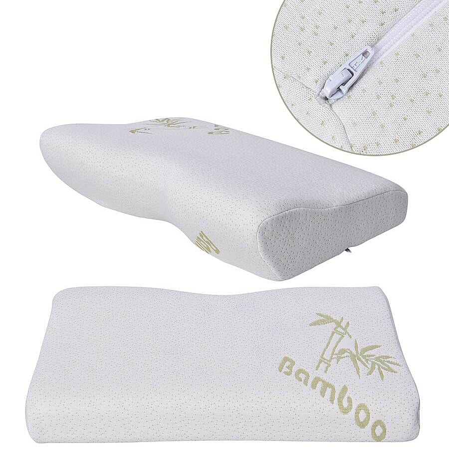 Orthopaedic Moulded Memory Foam Pillow with 6 Shungite Plates and Removable Bamboo Cover (Size 50x30x11-6cm)