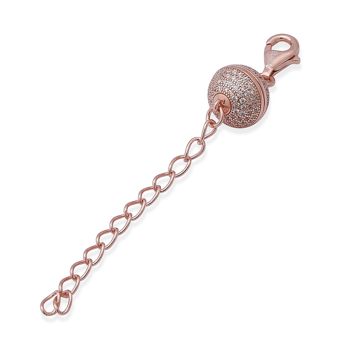 ELANZA Simulated Diamond (Rnd) Magnetic Lock Box in Rose Gold Overlay Sterling Silver