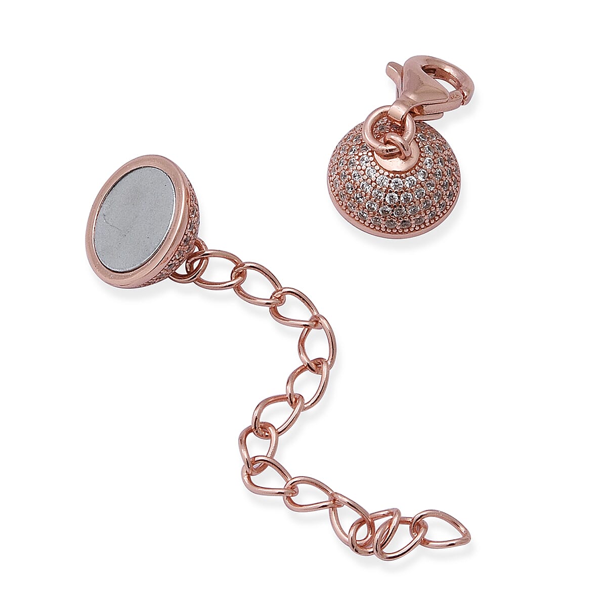 ELANZA Simulated Diamond (Rnd) Magnetic Lock Box in Rose Gold Overlay Sterling Silver