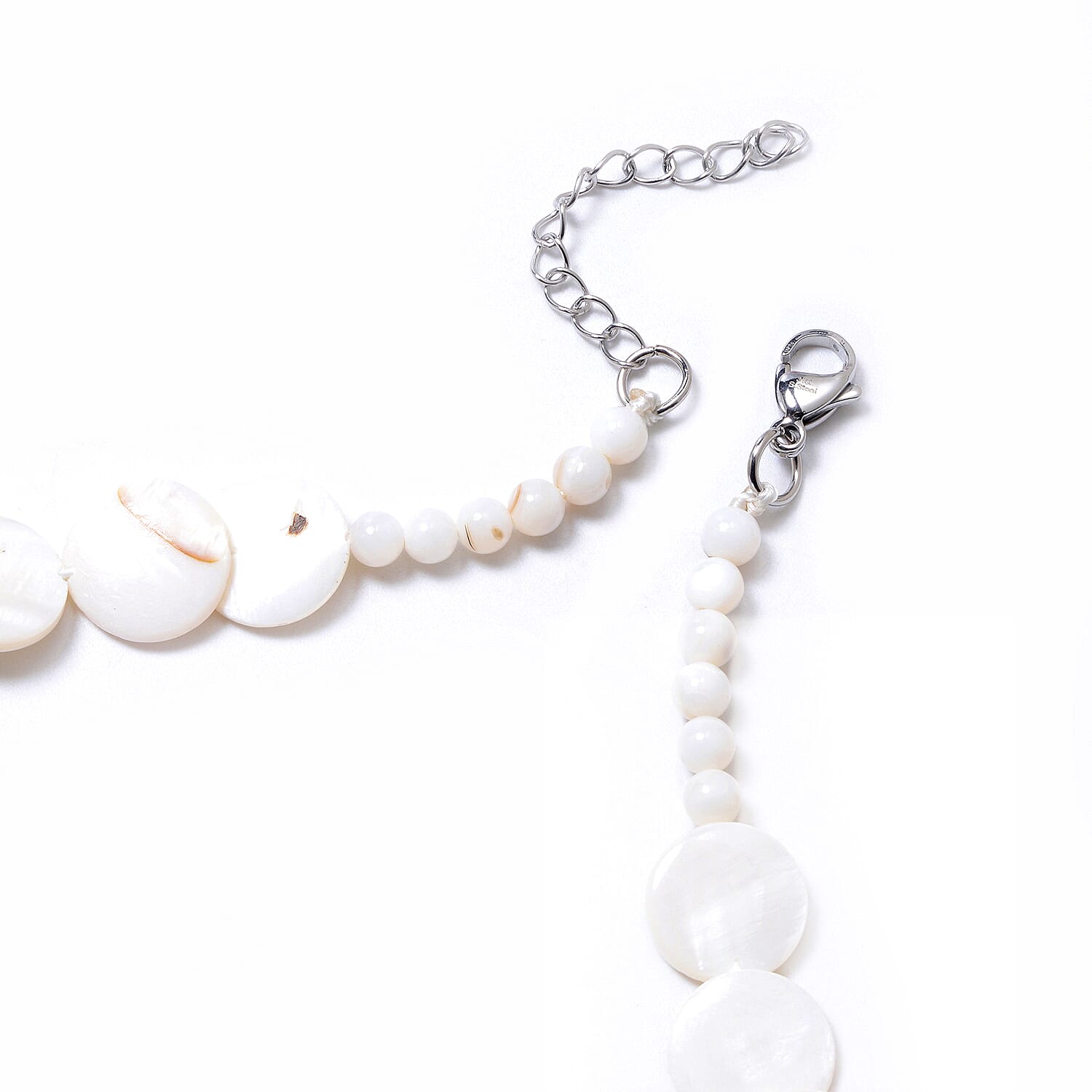 3 Piece Set - White Shell Necklace (Size 18 with 2 inch Extender), Stretchable Bracelet (Size 7) and Hook Earrings in Stainless Steel