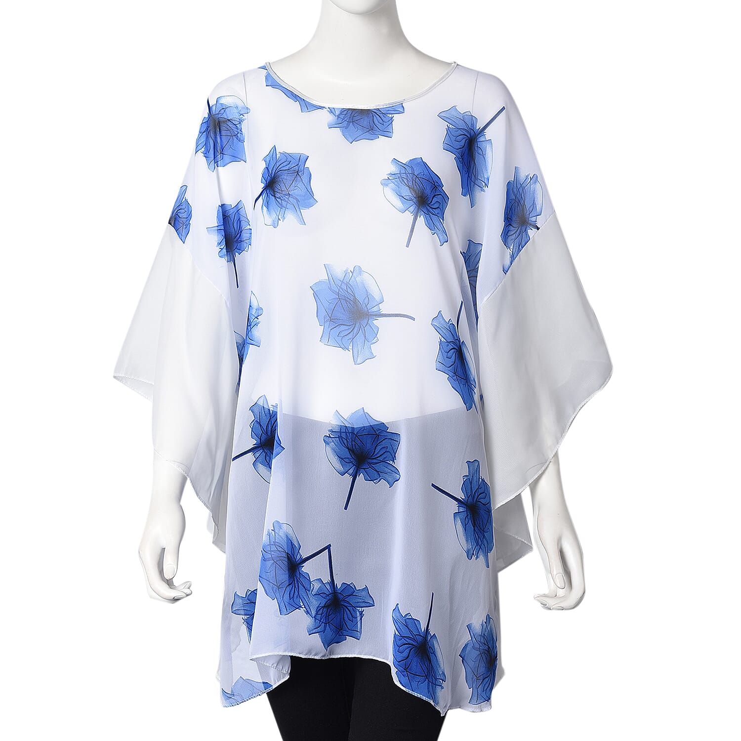 White and Blue Colour Maple Leaf Pattern Poncho (One Size Fits All; 65x75 Cm)