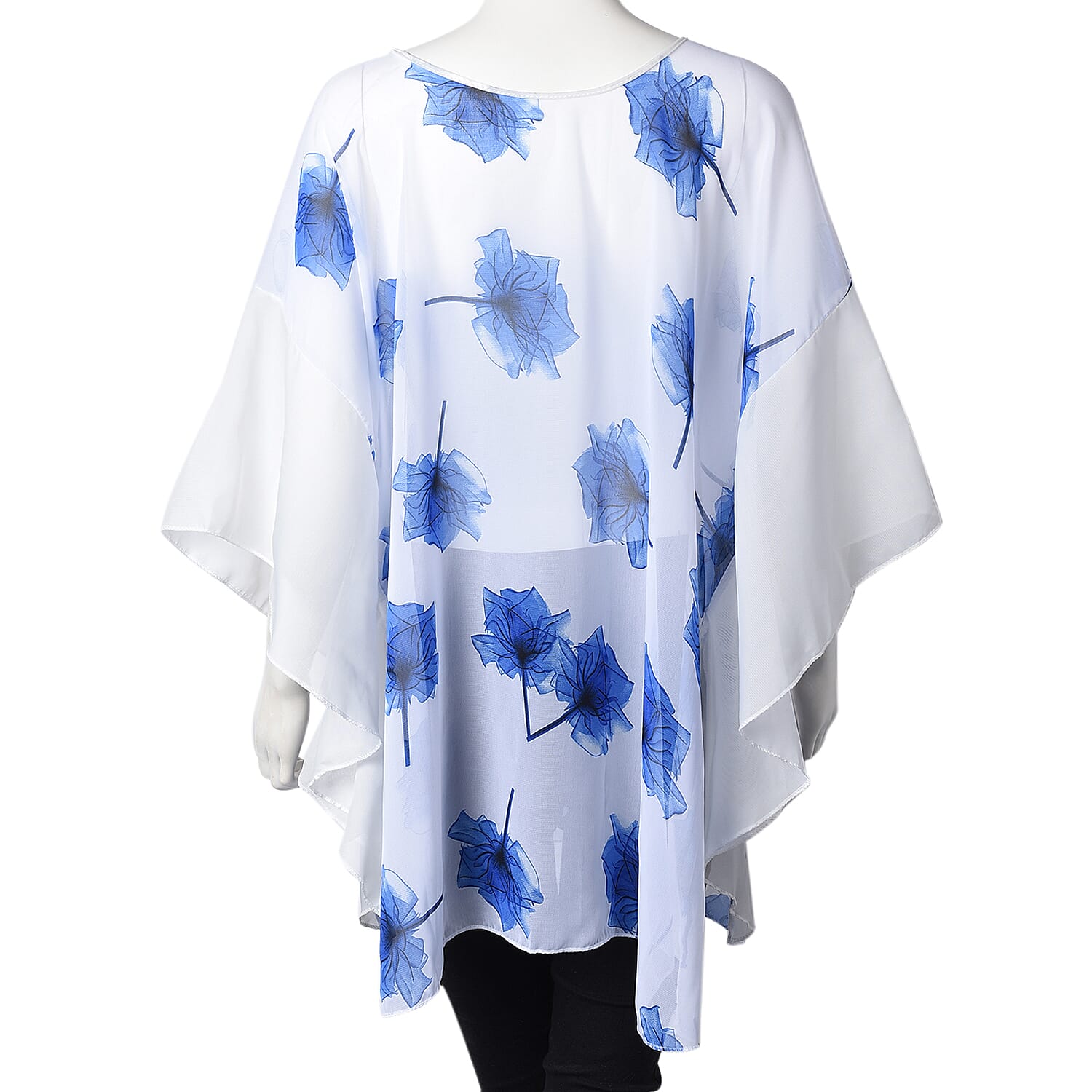 White and Blue Colour Maple Leaf Pattern Poncho (One Size Fits All; 65x75 Cm)