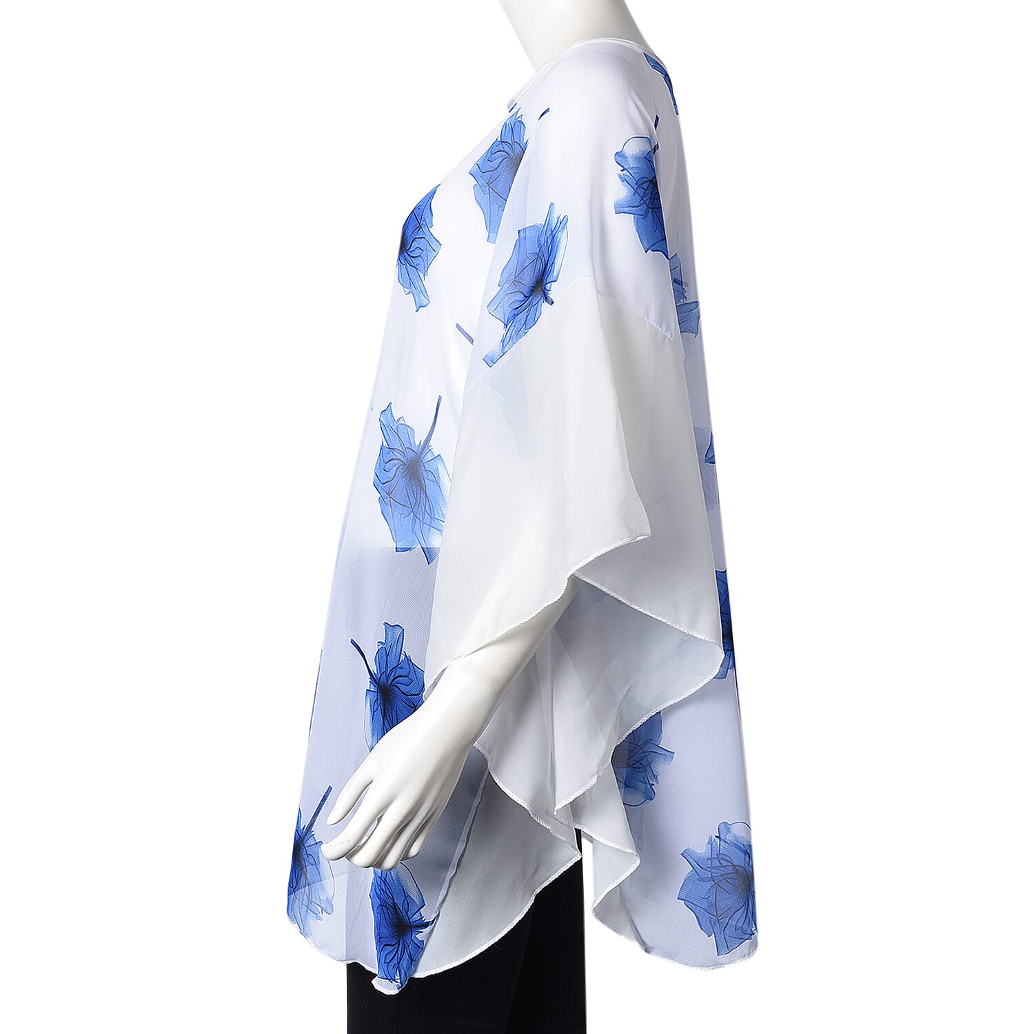 White and Blue Colour Maple Leaf Pattern Poncho (One Size Fits All; 65x75 Cm)