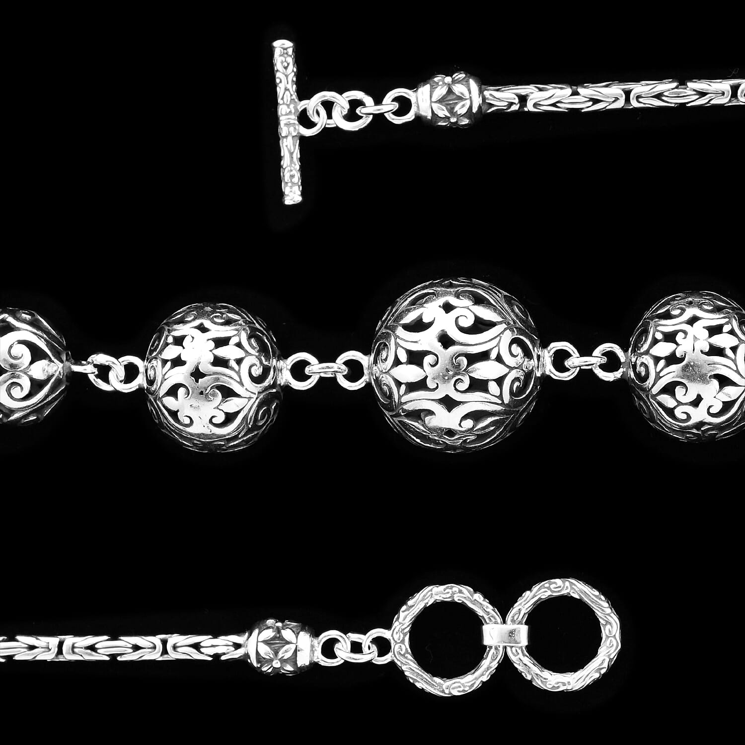 Royal Bali Collection - Sterling Silver Bead Tulang Naga Necklace (Size 18) with T-Bar Clasp, Silver wt 36.80 Gms