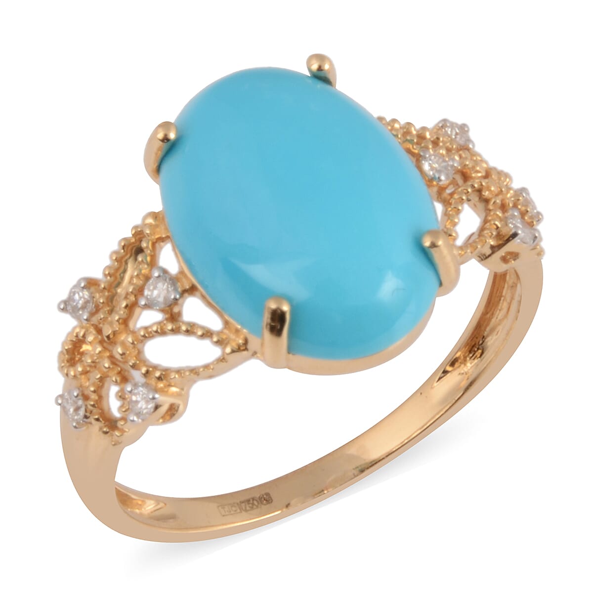 ILIANA 18K Yellow Gold AAA Arizona Sleeping Beauty Turquoise (Ovl 14x10mm), Diamond Ring 4.64 Ct.