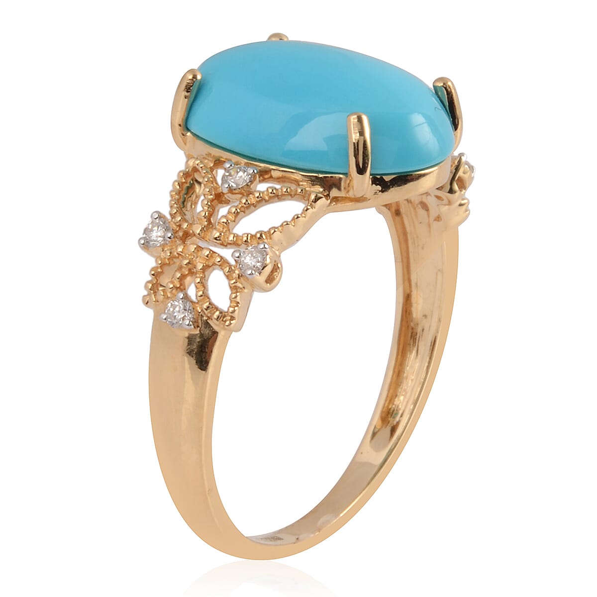 ILIANA 18K Yellow Gold AAA Arizona Sleeping Beauty Turquoise (Ovl 14x10mm), Diamond Ring 4.64 Ct.
