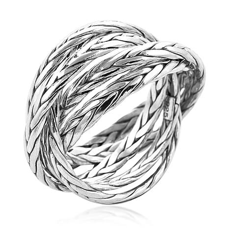 Royal Bali Collection - Sterling Silver Braided Multi Strand Ring, Silver wt 8.70 Gms