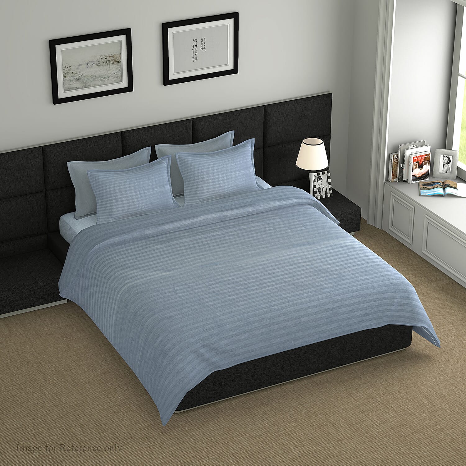 7 Piece Bedding Set including 1 Duvet with Duvet Cover (135x200cm), 2 Pillows with Pillow Covers (50x70cm), 1 Fitted Bedsheet (90x190+30cm) - Grey Blue (Single)