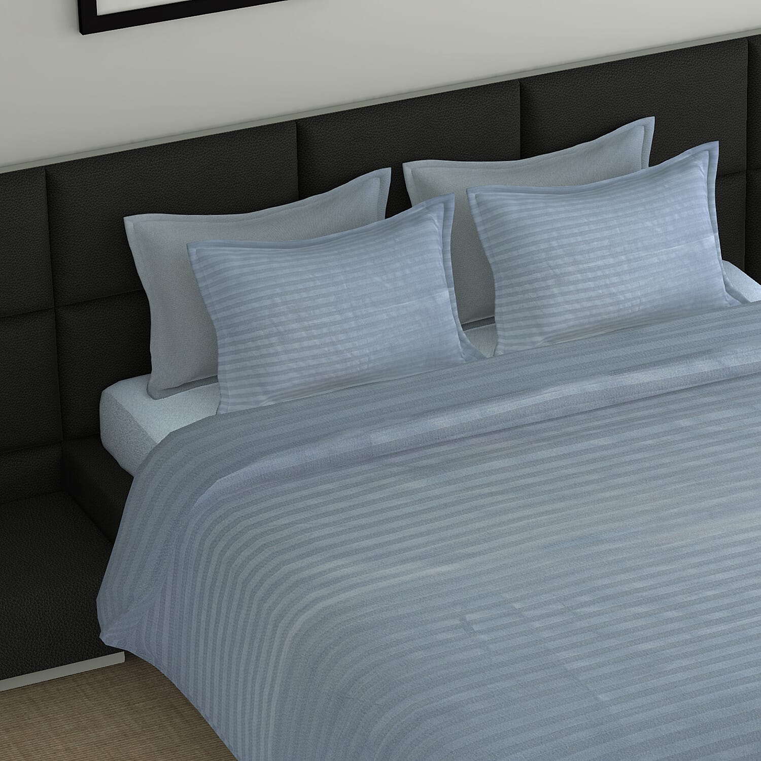 7 Piece Bedding Set including 1 Duvet with Duvet Cover (135x200cm), 2 Pillows with Pillow Covers (50x70cm), 1 Fitted Bedsheet (90x190+30cm) - Grey Blue (Single)